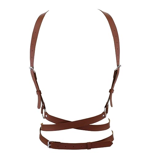 FTmgg@qq Frauen Leder Körper Brust Harness Punk Kette Gürtel Verstellbare Taille Strapse Für Hemd Kleider Gothic Kostüm Zubehör, Braun, Einheitsgröße von FTmgg@qq