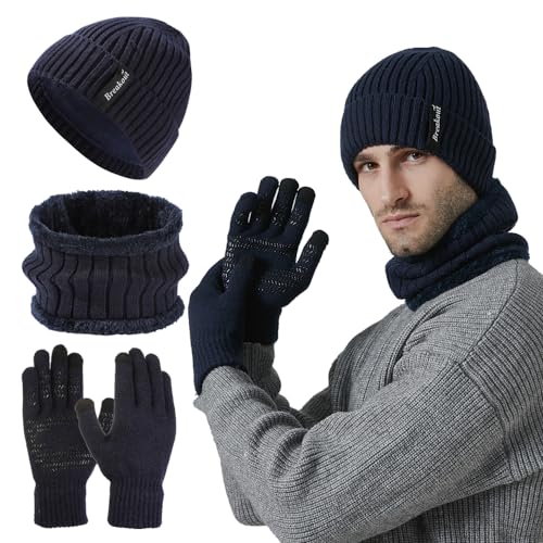 FUBABCO Winter-Set: Mütze, Schal und Touchscreen Handschuhe für Herren - Warm Beanie, Loop Schal, Thermo Handschuhe mit Fleecefutter - Strickmütze und Winterschal für Ski von FUBABCO
