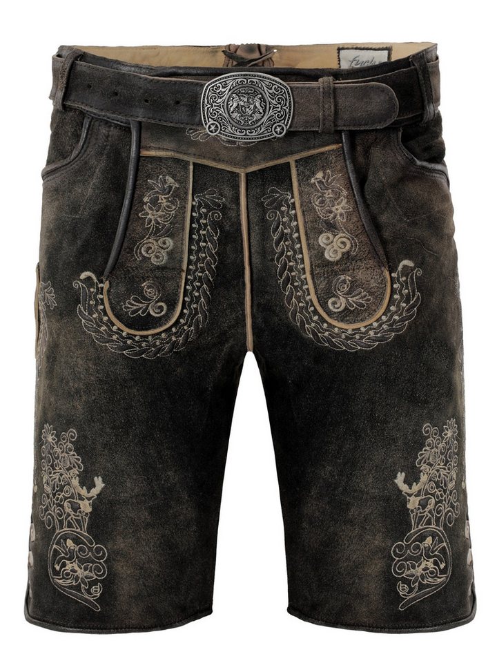 FUCHS Trachtenlederhose Lederhose kurz Alfons dunkel-rustik (2-tlg) inkl. Gürtel von FUCHS