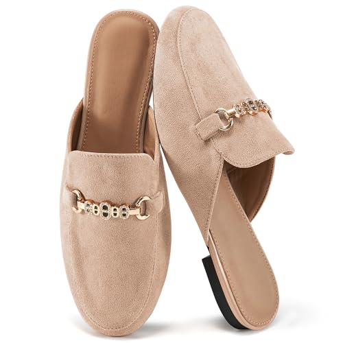 Damen-Pantoletten mit Schnallen: Klassische Wildleder-Slip-On-Schuhe, elegant, geschlossene Zehenpartie, rückenfrei, Slides 2025, aprikose, 39 EU von FUDYNMALC