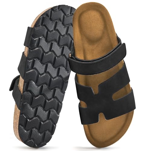FUDYNMALC Damen-Sandalen mit Kork-Fußbett: Sommer, Strand, flache Schuhe, verstellbar, bequem, elegant, Schwarz, 38.5 EU von FUDYNMALC