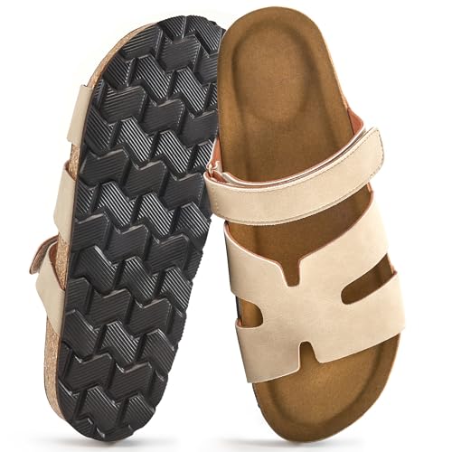 FUDYNMALC Damen-Sandalen mit Kork-Fußbett: Sommer, Strand, flache Schuhe, verstellbar, bequem, elegant, aprikose, 42 EU von FUDYNMALC