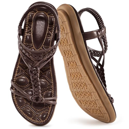 FUDYNMALC Flache Damensandalen für den Sommer: Trendige Strandkleidschuhe 2025, lässig, bequem, Gladiator-Schuhe, Kaffee, 37.5 EU von FUDYNMALC
