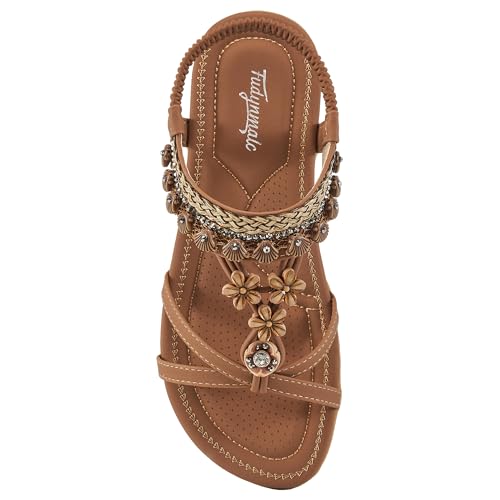 FUDYNMALC Flache Damensandalen: lässiger Sommer, elegante flache Gladiatoren, bequeme Wanderschuhe, Braun, 41 EU von FUDYNMALC