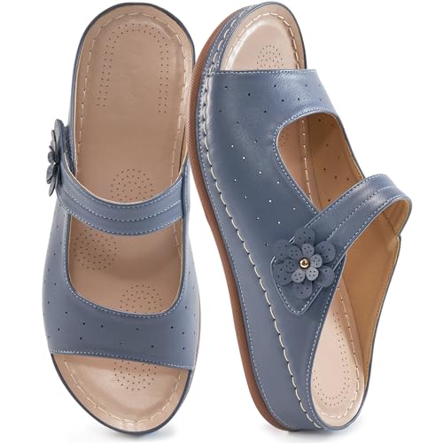 FUDYNMALC Orthopädische Damen-Sandalen: bequeme Sommer-Strand-Plateauschuhe, elegante Wanderschuhe mit Keilabsatz, Blau, 39.5 EU von FUDYNMALC