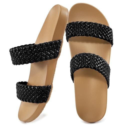 FUDYNMALC Orthopädische Slidesandalen für Damen: elegante Sommer-Strandschuhe, bequeme Wanderschuhe mit Fußgewölbeunterstützung, Schwarz, 39 EU von FUDYNMALC