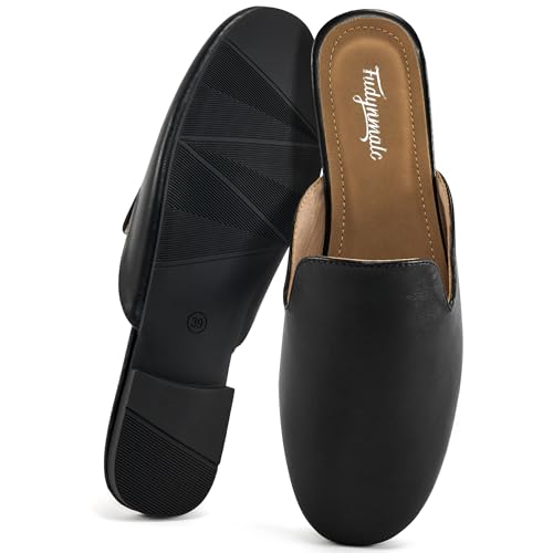 Pantoletten für Damen, flache Schuhe, bequem, runde Zehenpartie, atmungsaktiv, zum Hineinschlüpfen, rückenfrei, Schlupfschuhe für Damen, 005a Blacka, 8.5-9 von FUDYNMALC