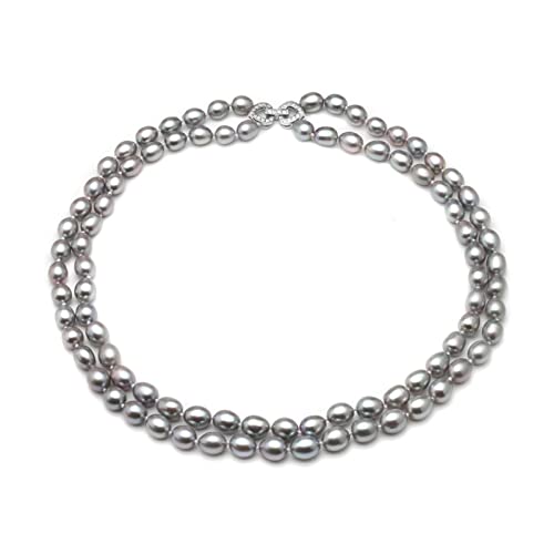 Echte natürliche Süßwasser-doppelte graue Perlenkette for Frauen, schöne Brautperlenkette erfüllen FUEzRgLdI (Size : Inside 45cm) von FUERLI
