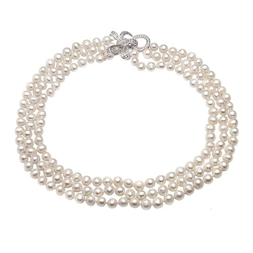 Echte natürliche Süßwasser-runde Perlenkette Frauen, weiße schöne Choker 3 mehrschichtige Halskette erfüllen FUEzRgLdI (Size : 45 47 49cm) von FUERLI