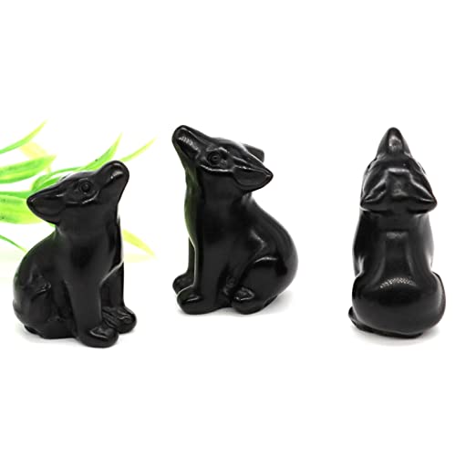 FUERLI 1,2" Wolf Statue natürliche Schnitzerei Tierfigur Sammlung Handwerk Kristall Reiki Skulptur Dekor Geschenke HOMEZHOU (Color : Black Obsidian, Size : 20pcs) von FUERLI