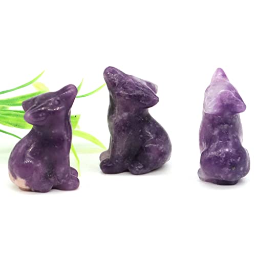 FUERLI 1,2" Wolf Statue natürliche Schnitzerei Tierfigur Sammlung Handwerk Kristall Reiki Skulptur Dekor Geschenke HOMEZHOU (Color : Lilac Lepidolite, Size : 20pcs) von FUERLI