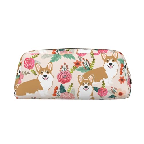 Corgi Federmäppchen mit Blumenmuster, Frühlingsgarten, PVC, Unisex, Kosmetiktasche, kleine Schmuckaufbewahrungstasche, gold, Einheitsgröße, Kindergepäck von FUFIZU