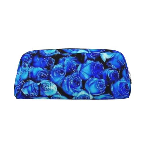 FUFIZU Blaue Rose Print Bleistift Tasche, PVC Unisex Bleistift Fall Kosmetiktasche Kleine Schmuck Aufbewahrungstasche, silber, Einheitsgröße, Kindergepäck von FUFIZU