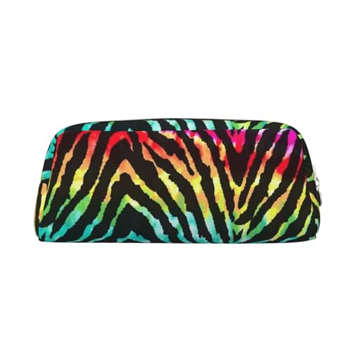 FUFIZU Bunte Regenbogen-Zebra-Druck-Bleistift-Tasche, PVC-Unisex-Bleistift-Kasten-Kosmetiktasche, kleine Schmuck-Aufbewahrungstasche, silber, Einheitsgröße, Kindergepäck von FUFIZU