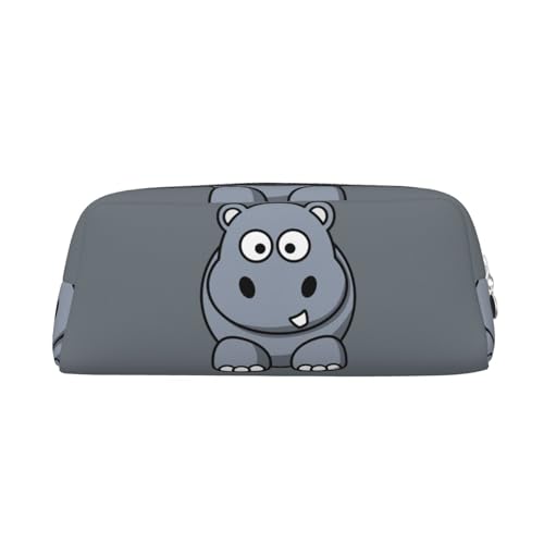 FUFIZU Cartoon Grau Nilpferd Druck Bleistift Tasche, PVC Unisex Bleistift Fall Kosmetiktasche Kleine Schmuck Aufbewahrungstasche, silber, Einheitsgröße, Kindergepäck von FUFIZU