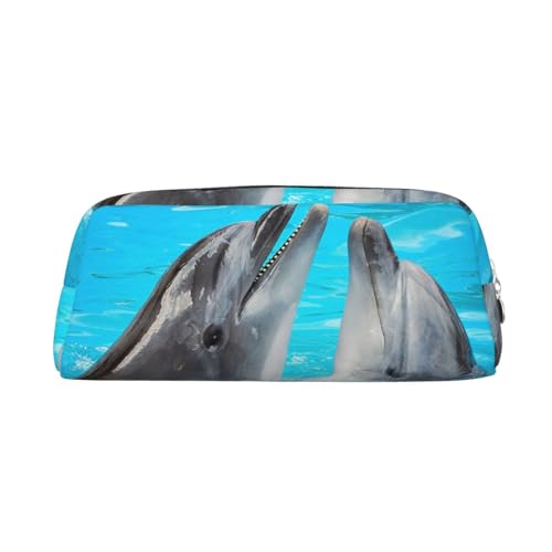 FUFIZU Coole Delphin-Druck-Bleistift-Tasche, PVC, Unisex, Kosmetiktasche, kleine Schmuck-Aufbewahrungstasche, silber, Einheitsgröße, Kindergepäck von FUFIZU