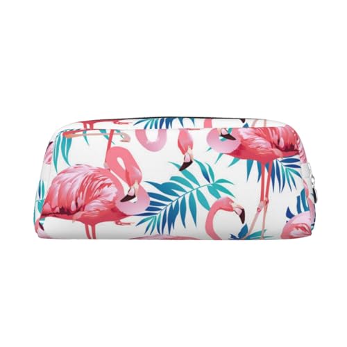 FUFIZU Federmäppchen mit Flamingo-Vogel-Motiv, Grün, Pflanzen-Blatt-Druck, PVC, Unisex, Kosmetiktasche, kleine Schmuck-Aufbewahrungstasche, silber, Einheitsgröße, Kindergepäck von FUFIZU