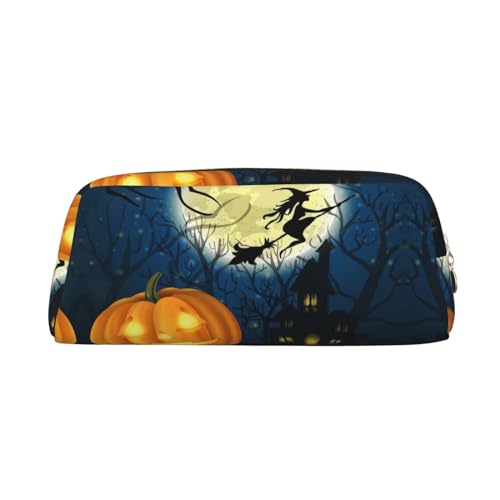 FUFIZU Federmäppchen mit Kürbis-Halloween-Druck, PVC, Unisex, Kosmetiktasche, kleine Schmuckaufbewahrungstasche, gold, Einheitsgröße, Kindergepäck von FUFIZU