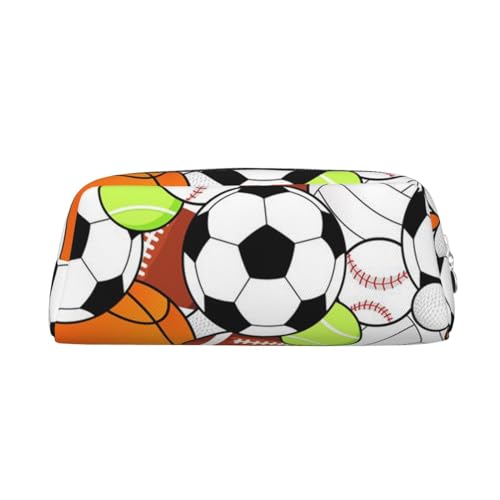 FUFIZU Federmäppchen mit Sport-Ball-Druck, PVC, Unisex, Kosmetiktasche, kleine Schmuck-Aufbewahrungstasche, silber, Einheitsgröße, Kindergepäck von FUFIZU