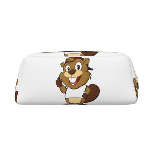 FUFIZU Federmäppchen mit frechem Biber-Druck, PVC, Unisex, Kosmetiktasche, kleine Schmuckaufbewahrungstasche, gold, Einheitsgröße, Kindergepäck von FUFIZU