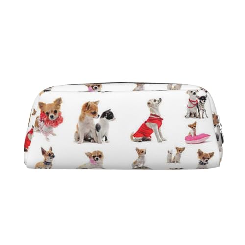 FUFIZU Federmäppchen mit niedlichem Chihuahua-Mops-Motiv, PVC, Unisex, Kosmetiktasche, kleine Schmuckaufbewahrungstasche, silber, Einheitsgröße, Kindergepäck von FUFIZU