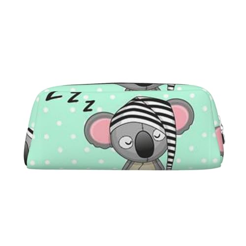 FUFIZU Federmäppchen mit schlafendem Koala-Kappen-Druck, PVC, Unisex, Kosmetiktasche, kleine Schmuck-Aufbewahrungstasche, silber, Einheitsgröße, Kindergepäck von FUFIZU