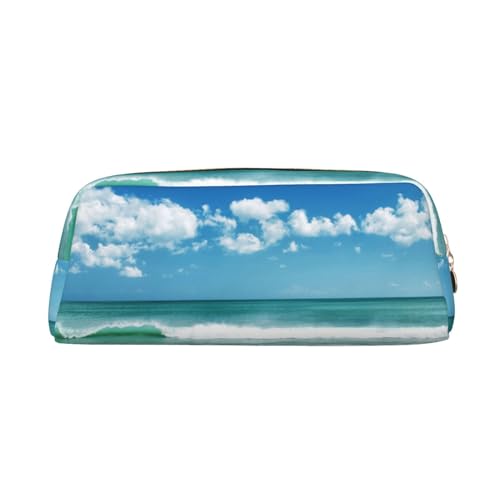 FUFIZU Federmäppchen mit weißen Wolken am Strand, PVC, Unisex, Kosmetiktasche, kleine Schmuckaufbewahrungstasche, gold, Einheitsgröße, Kindergepäck von FUFIZU