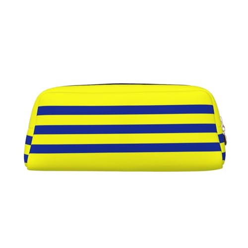 FUFIZU Gelbe und blaue Streifen-Druck-Bleistift-Tasche, PVC-Unisex-Bleistift-Kasten-Kosmetiktasche, kleine Schmuck-Aufbewahrungstasche, gold, Einheitsgröße, Kindergepäck von FUFIZU