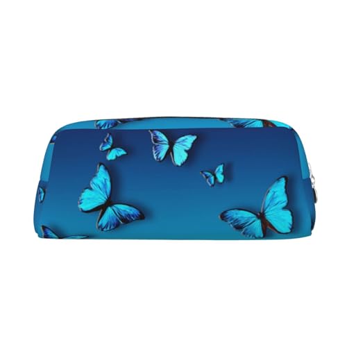 FUFIZU Schöne blaue Schmetterlings-Druck-Bleistift-Tasche, PVC, Unisex, Federmäppchen, Kosmetiktasche, kleine Schmuck-Aufbewahrungstasche, silber, Einheitsgröße, Kindergepäck von FUFIZU