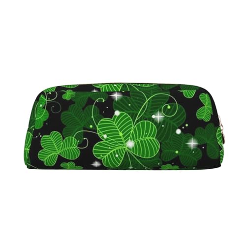 FUFIZU St. Patricks Day Federmäppchen mit Blätterdruck, PVC, Unisex, Kosmetiktasche, kleine Schmuckaufbewahrungstasche, gold, Einheitsgröße, Kindergepäck von FUFIZU