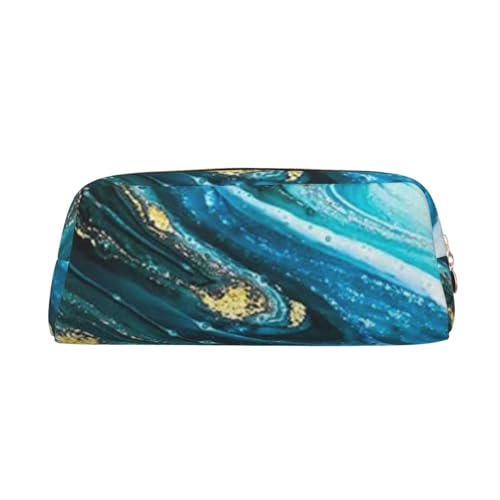 FUFIZU Stone Blue Gold Marble Print Pencil Bag,PVC Unisex Pencil Case Cosmetic Bag Small Jewelry Storage Bag, gold, Einheitsgröße, Kindergepäck von FUFIZU