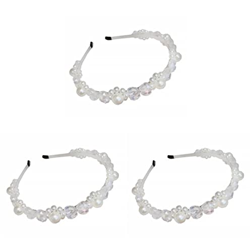 Kristall-Stirnband, Perlen-Kristall-Stirnband, gepolstertes Stirnband for Mädchen, weiße Braut-Kopfbedeckungen, bezaubernder Haarreifen (Color : Whitex3pcs, Size : 14X13X1cmx3pcs) von FUFIZU