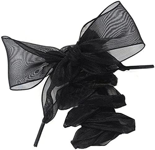 FUFUYO Schnürsenkel, flach, Chiffon, Satinband, Schnürsenkel, 4 cm breit, Organza-Schnürsenkel für Erwachsene, Kinder, Skate-Sportschuhe, Freizeitschuhe, Schwarz, 110 cm von FUFUYO