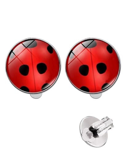 FUGLUS 1 Paar Marienkäfer-Ohrringe, Silberne Ohrclips Marienkäfer-Ohrclips Metall Rote Marienkäfer-Ohrringe für Halloween Karneval von FUGLUS