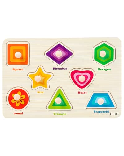 FUGLUS 1 Set Geometrisches Puzzle,Montessori Mehrere Form Holz Puzzle,Holzpuzzle Steckpuzzle Board Für Baby Kleinkinder Kinder Lernspielzeug von FUGLUS