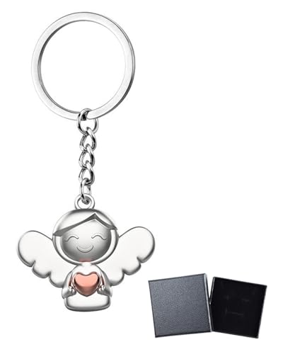FUGLUS 1 Stück Angel Mom Schutzengel Schlüsselanhänger mit Herz - Engel Glücksbringer Schlüsselanhänger Liebe - Geschenk Schutzengel Glücksbringer - Süßer Engel als Geschenkidee für Freundin von FUGLUS