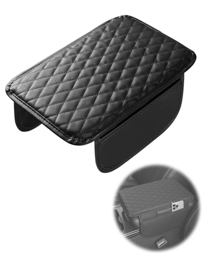FUGLUS 1 Stück Auto Armlehne Abdeckung,Universal Leder Auto Mittelkonsole Abdeckung Memory Schaumstoff Armlehne Abdeckung Kissen mit Organizer Taschen Auto Innenraum Zubehör (Schwarz, Standard) von FUGLUS