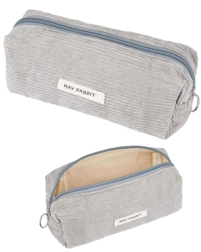 FUGLUS 1 Stück Mäppchen Federmäppchen Mädchen Teenager Stiftetasche Stiftemappe Cord-Stoff Federtasche Pencil Case Schulmäppchen(grau) von FUGLUS