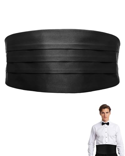 FUGLUS 1 Stück Satin Kummerbund Herren Schwarz Kummerbund Männer für Smoking Frack Anzug Hemd, Verstellbar Band - Schwarz von FUGLUS