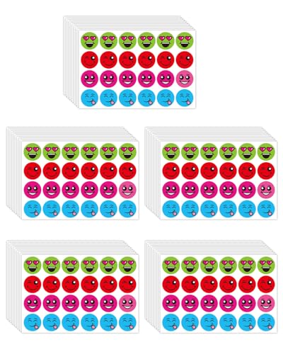 FUGLUS 1200 Stück Smile Aufkleber Sticker Klein,Emoji Sticker Belohnungssticker Meme Sticker Lehrer,Süße Emoticon Sticker Smile Smile Sticker für Lehrer Moderationskarten für Kinder von FUGLUS