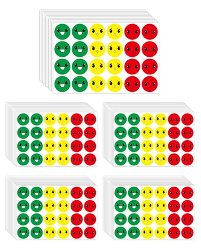 FUGLUS 1200 Stück Smiley Aufkleber,25mm Smile Stimmungsaufkleber Fröhliche Smiley Traurige Rot-Gelb-Grüne Aufkleber, Für Moderationskarten Moderationskoffer Belohnungssticker von FUGLUS