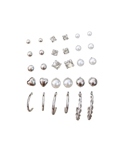 FUGLUS 15 Paar Perlen Ohrringe Set für Damen Mädchen Mode Kettenglied Creolen Ohrstecker Tropfen Ohrringe Boho Statement Acryl Hypoallergen Geburtstagsfeier Schmuck Geschenk（A） von FUGLUS