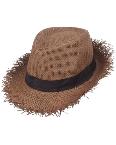 FUGLUS 1pcs Strohhut Gärtner, Strohhut Herren Damen, geflochten ausgefranst Sommerhut Damen Herren Sonnenhut Strandhut Hawaii Hut - ideal für den Urlaub am Strand Garten oder Sommer Partys von FUGLUS