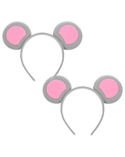 FUGLUS 2 Stück Haarreifen Maus Ohren Stirnband, Grau Stirnbänder Tier Maus Kostüm für Kinder Erwachsener, Fasching Mäuseohren Haarreifen Tierohren Stirnband für Party Kostüm Accessoires von FUGLUS