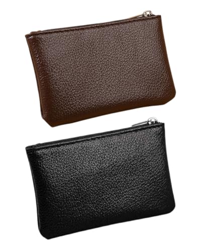FUGLUS 2 Stück Kleines Portemonnaie Damen, Leder Mini Geldbörse Klein Portemonnaie Coin Purse Münzgeldbörse Münzbeutel Schlüsseletui Woman Wallet Mini Geldbeutel für Damen(Schwarz + Braun) von FUGLUS