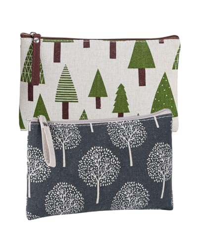 FUGLUS 2 Stück Kosmetiktasche aus Leinwand, Multifunktional Klein Schminktäschchen Reise-Kulturtasche, Damen Make up Tasche mit Reißverschluss, Organizer Tasche (Natürlicher Stil) von FUGLUS