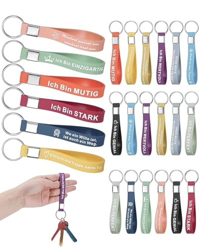 FUGLUS 24 PCS Inspirierenden Schlüsselanhänger,Silikon Schlüsselanhänger Deutsch Motivierende Botschaften,Sprüchen Ermutigung Geschenk Mitarbeiter Kollegen Teenager Lehrer,Schlüsselanhänger Damen von FUGLUS