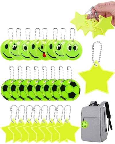 FUGLUS 24 Stück Reflektor Anhänger Kinder, Reflektierende Sicherheit Anhänger für Schulranzen Rucksack Schlüssel, Sinnvolle Mitgebsel Kindergeburtstag Radfahren Gehen Laufen von FUGLUS