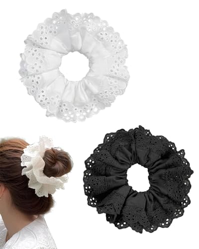 FUGLUS 2PCS Haargummi De Elastische Und Weiche Für Damen, Haargummis Scrunchies für Damen, Große Elastische Haarbänder Spitze Geeignet Für Frauen Dickes Und Langes Haar, Großes Lockiges Haar von FUGLUS