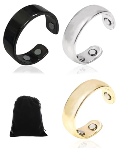 FUGLUS 3 pcs magnetring,migräne ring,Magnetring,Offener Magnetring,magnetfeldtherapie ring,Kupfer Magnetringe für Frauen Männer Magnete reines Kupfer Einstellbare Größe mit Samtbeutel von FUGLUS